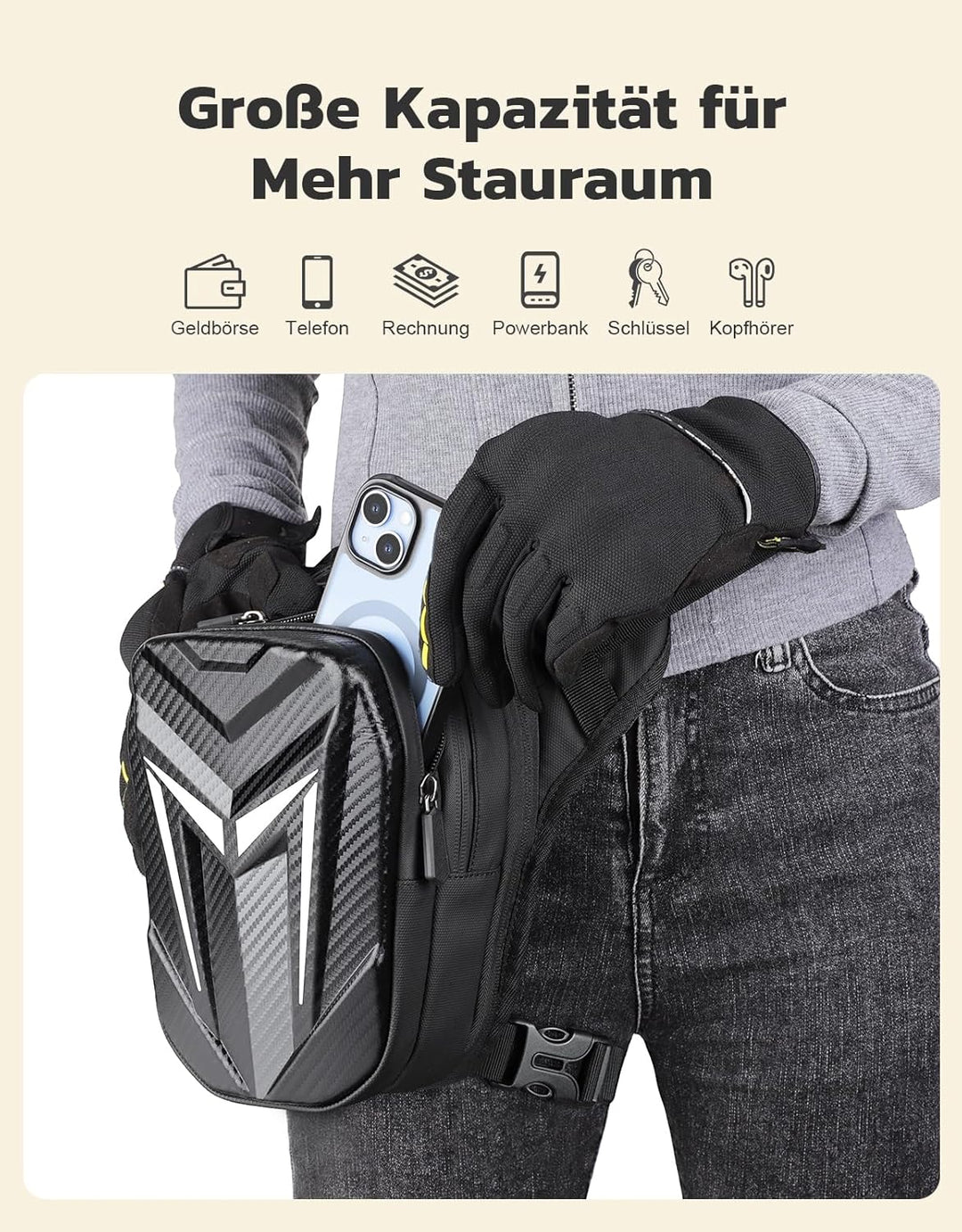 Beintasche Motorrad, wasserdichte Oberschenkeltasche Gürteltasche, Robuste Eva Motorrad Tasche Bein,
