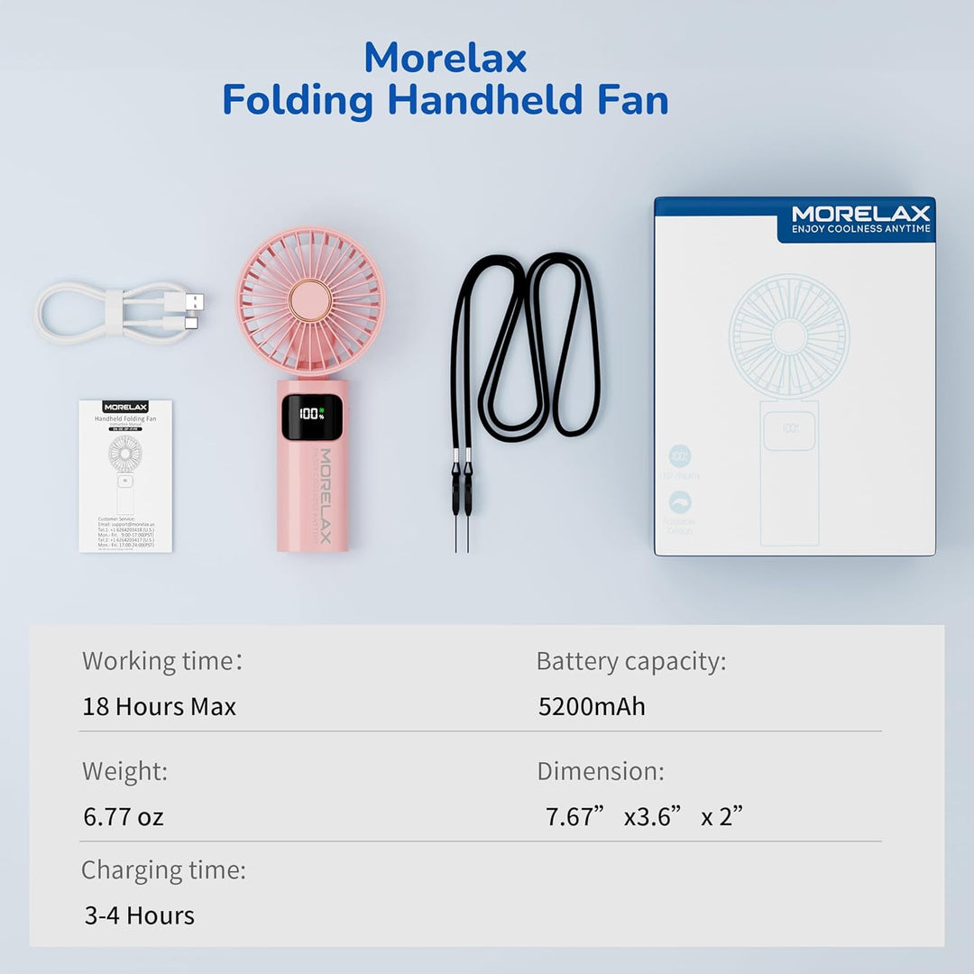 Handventilator, Tragbarer Mini Ventilator, 5200mAh Wiederaufladbar, Kleiner Taschenventilator Mit 6