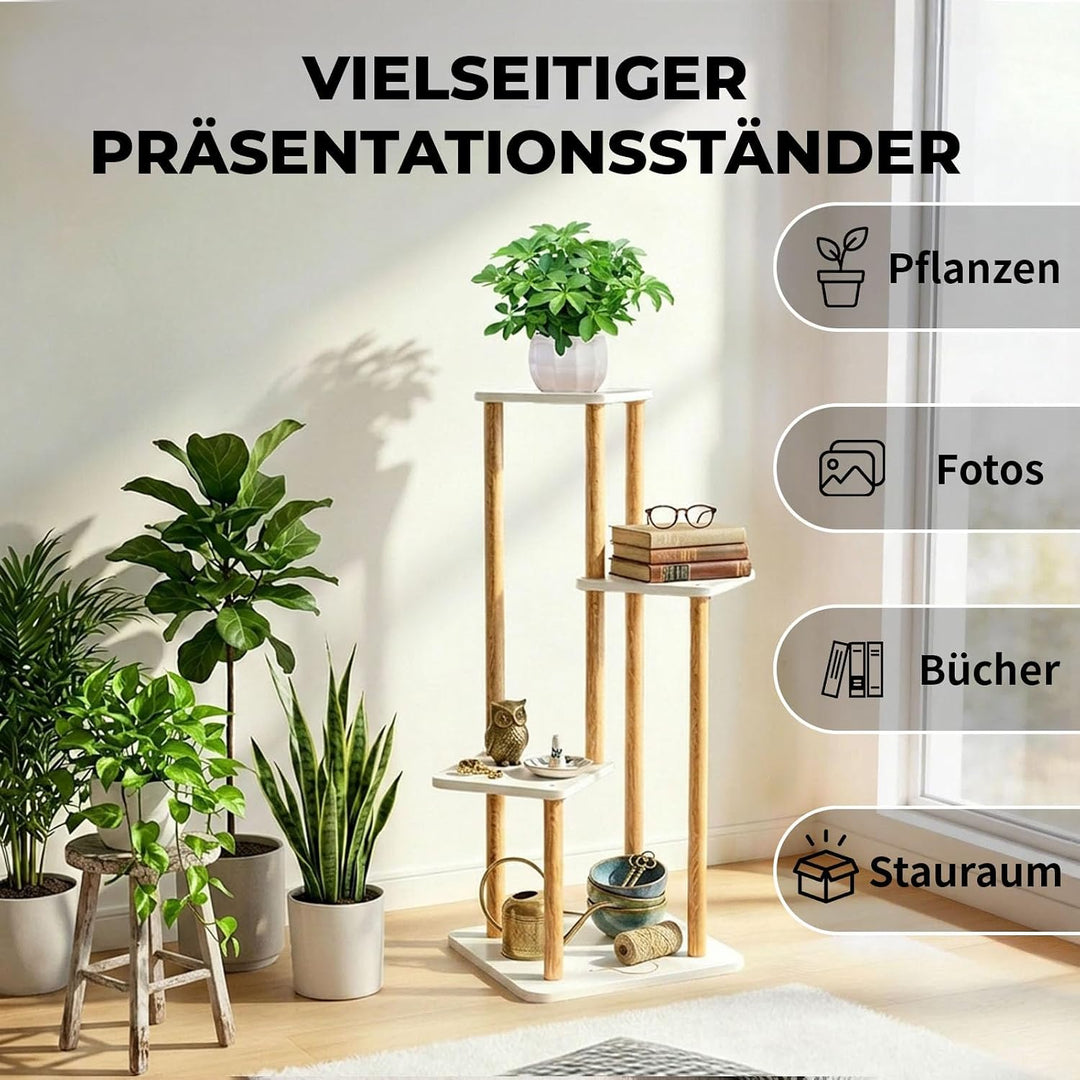 Pflanzenständer 4 Ebenen Mehrstöckig Holz Blumenständer | Display Regal Dekoration, Platzsparendes P