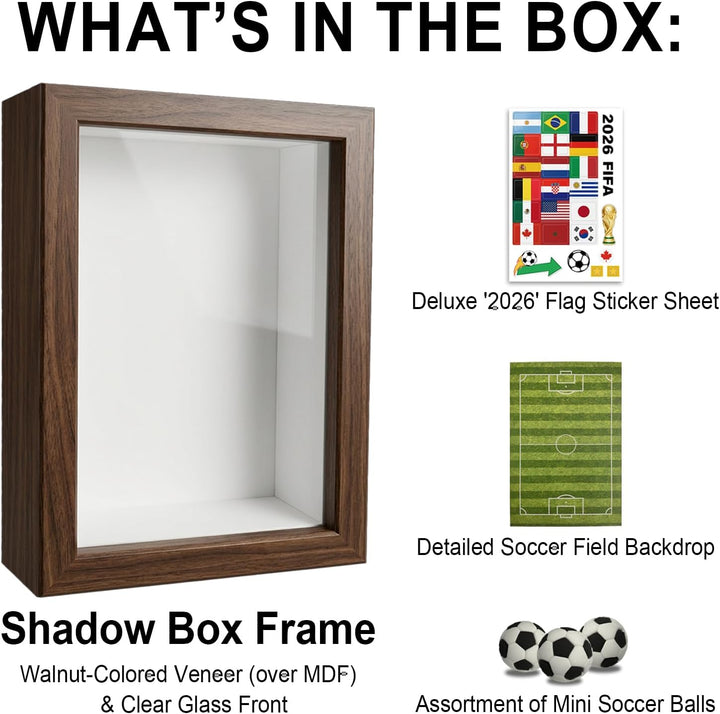 3D Bilderrahmen zum Befüllen，Klarglas 3D Fussballplatz Silhouette Box 15 x 10 cm tiefer Bilderrahmen