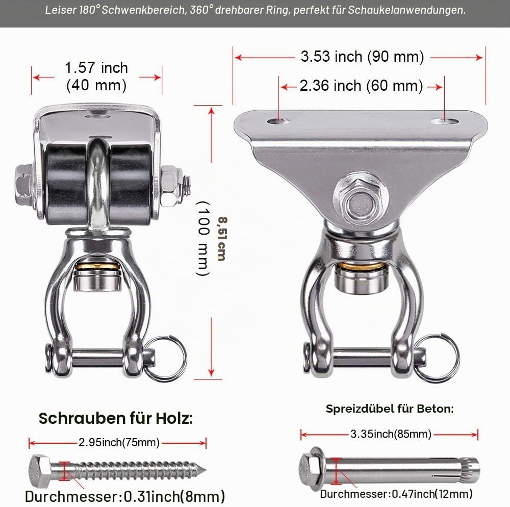 SELEWARE Deckenhaken Schwerlast Hängesessel Outdoor - Drehhaken Boxsack Halterung Schaukelhaken Holz