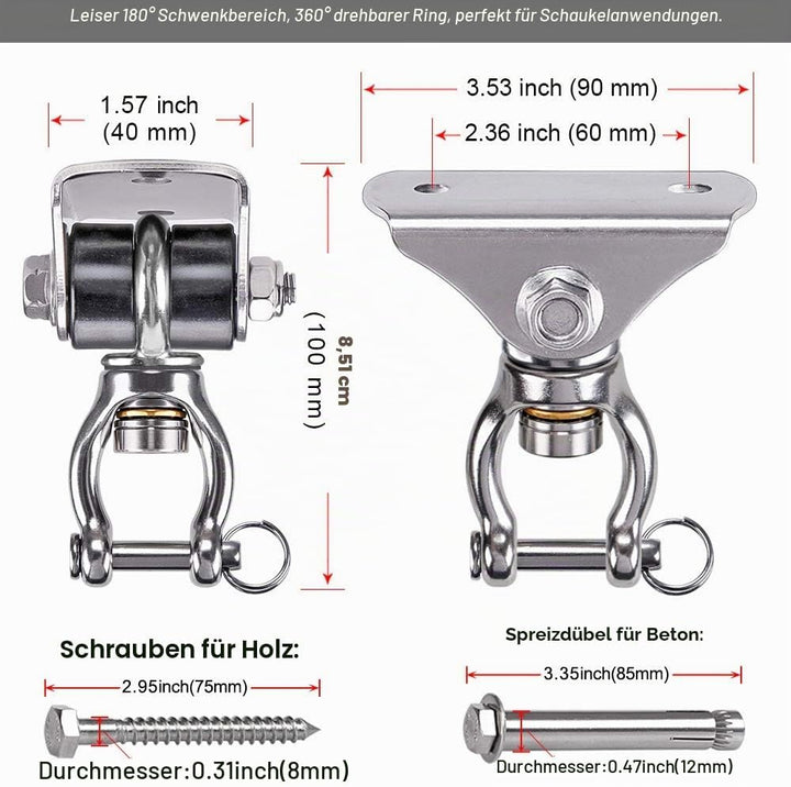 SELEWARE Deckenhaken Schwerlast Hängesessel Outdoor - Drehhaken Boxsack Halterung Schaukelhaken Holz