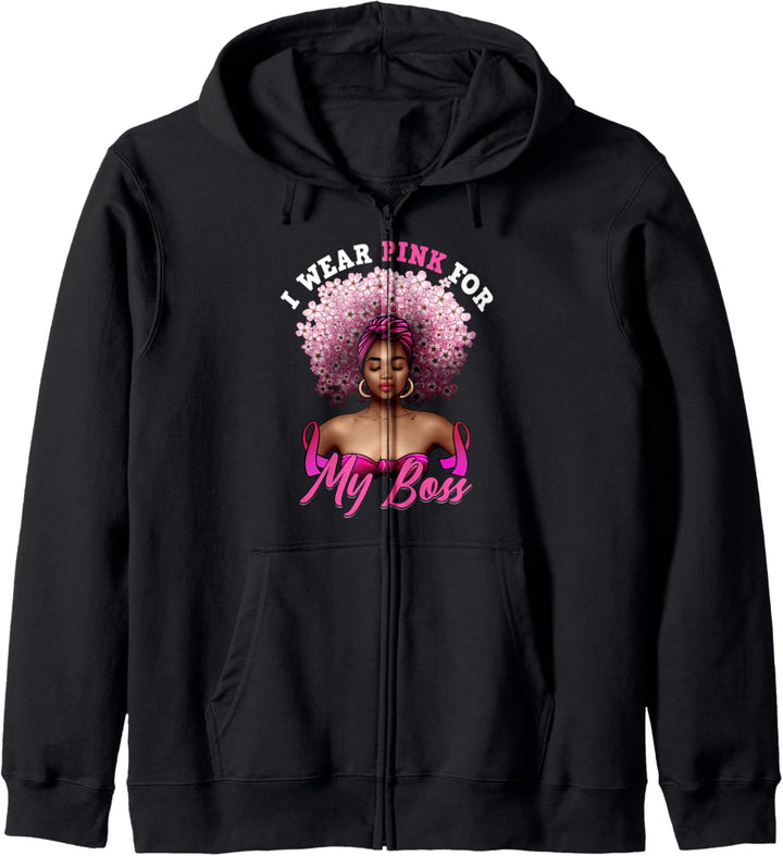 Brustkrebs-Boss Ich trage Rosa für Oktober Schwarze Königin Kapuzenjacke