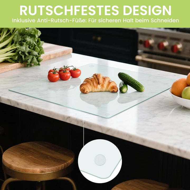 Schneidebrett Glas 40x30 cm – Grosses Glasschneidebrett Transparent aus gehärtetem Sicherheitsglas –