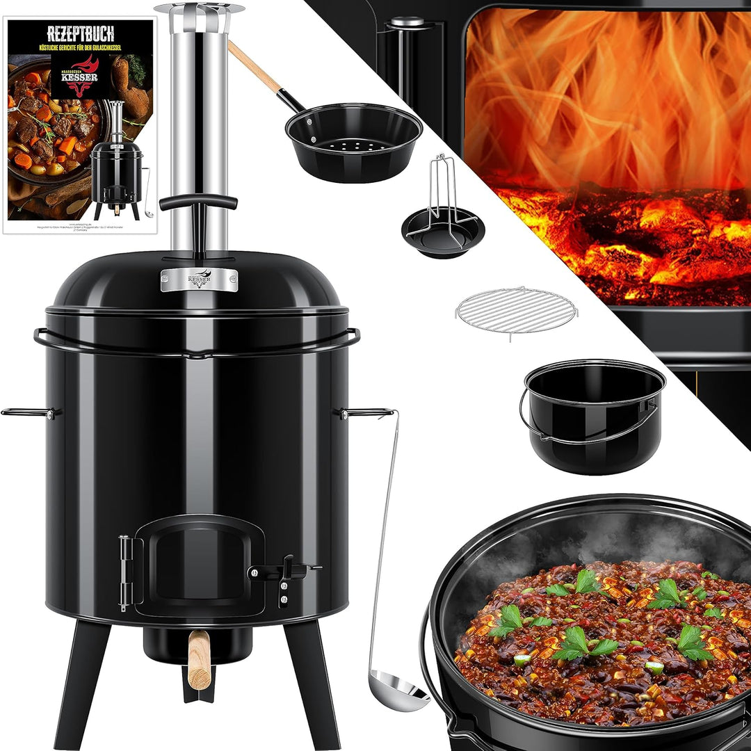 KESSER® Gulaschkessel Gulaschkanone | Eintopfofen mit Grillfunktion Ofen Grill Kugelgrill + Hähnchen