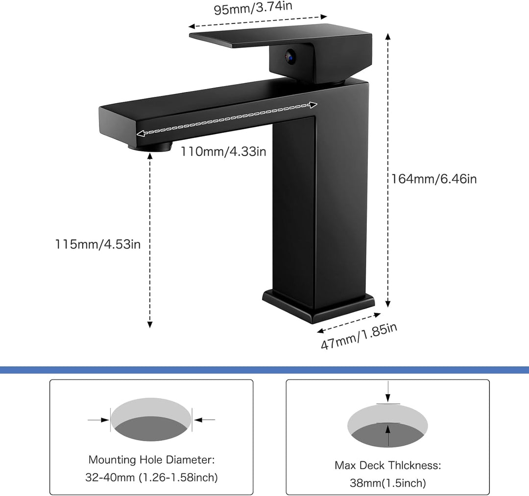 Wasserhahn Bad Schwarz, Waschtischarmatur Einhandmischer Armatur Waschbecken Eckig Badezimmer Mischb