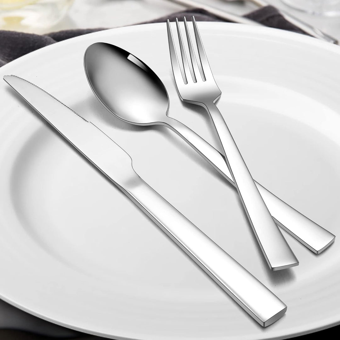 Besteck Set, Herogo 20-teilig Edelstahl Besteckset für 4 Personen, Silber Messer Gabel Löffel Set, P