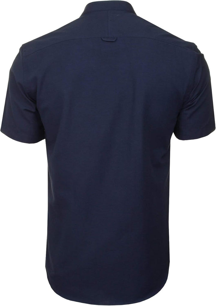 Xact Herren Oxford Grandad-Mandarinkragen Kurzarmhemd M Dark Navy, M Dark Navy