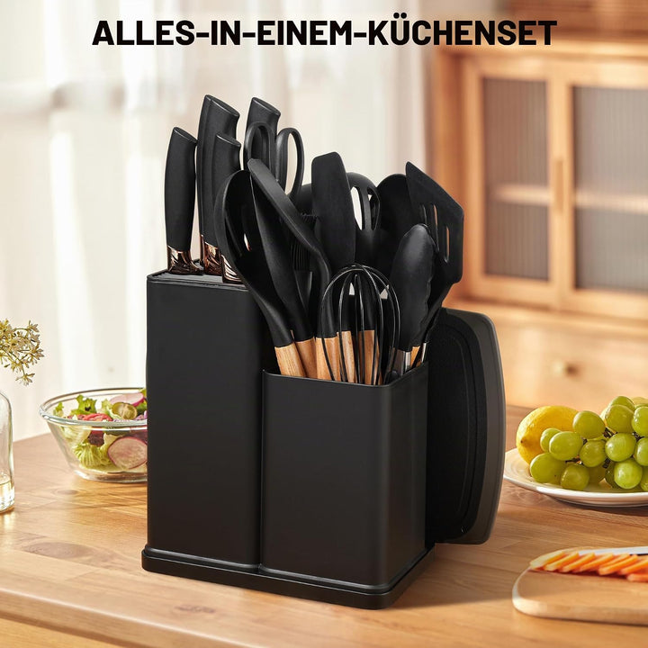 Vortix Küchenhelfer Set, 19 Teiligs Küchenutensilien Mit 5 Teiligs küchenmesser set mit block und Pf