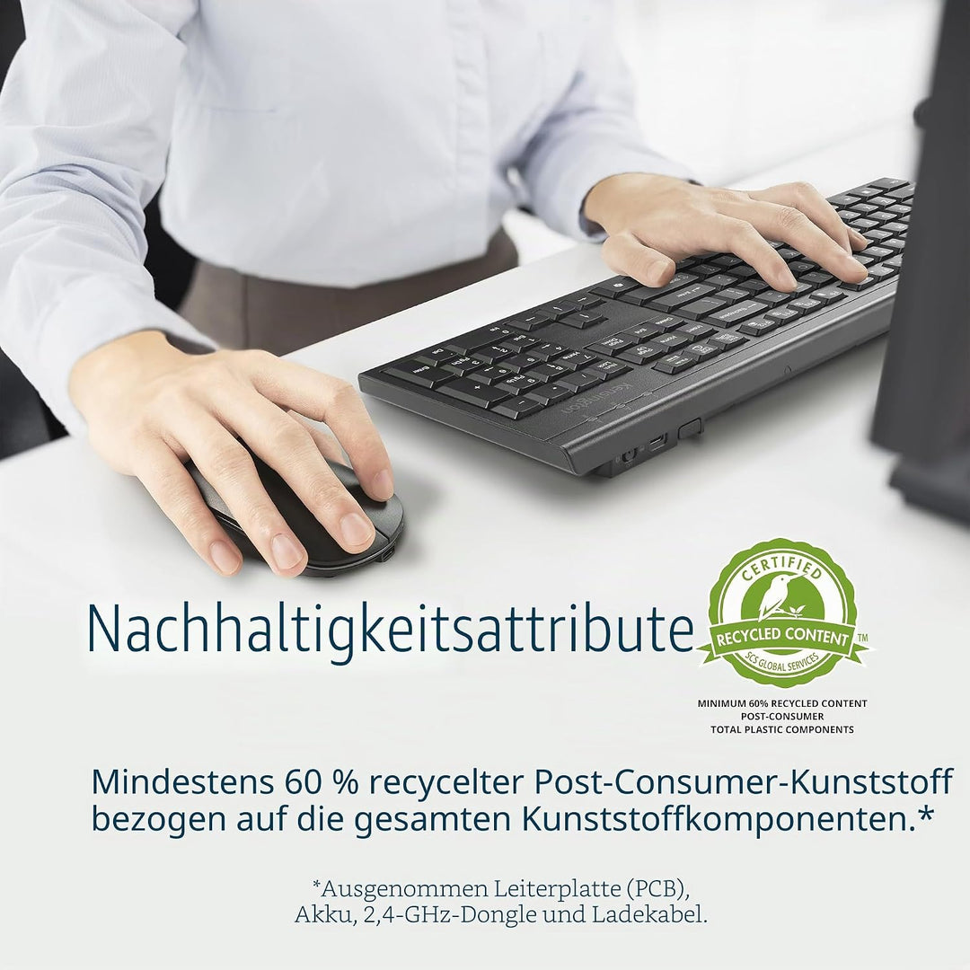 Kensington KM270 EQ Set Wiederaufladbare kabellose Full-Size Tastatur und beidhändige geräuschlose M