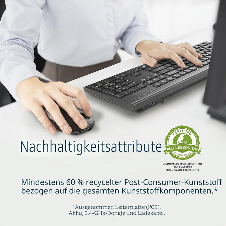 Kensington KM270 EQ Set Wiederaufladbare kabellose Full-Size Tastatur und beidhändige geräuschlose M