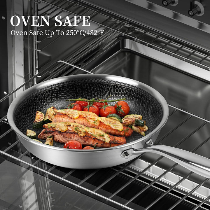 Innerwell Profi Antihaft Pfanne Edelstahl 24 cm, Induktion Pfanne mit Deckel, kratzfeste Wabenversie