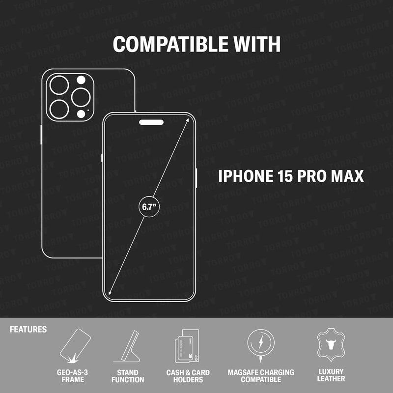 TORRO Hülle kompatibel mit iPhone 15 Pro Max – Premium Lederhülle mit Standfunktion und Kartenfächer