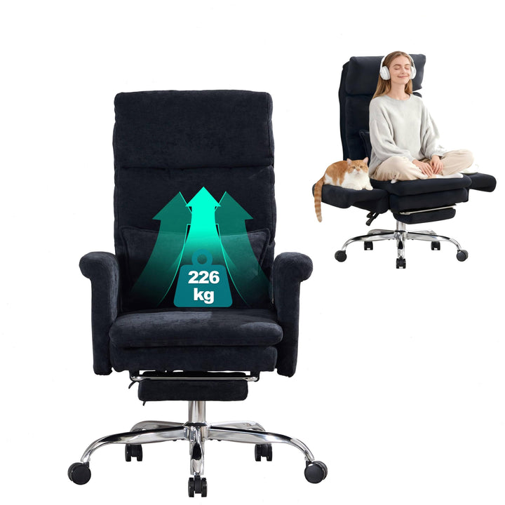 UEV Bürostuhl Ergonomisch mit Fussstütze bis 226kg,klappbare Armlehnen/Dicker Sitzpolsterung/Verstel
