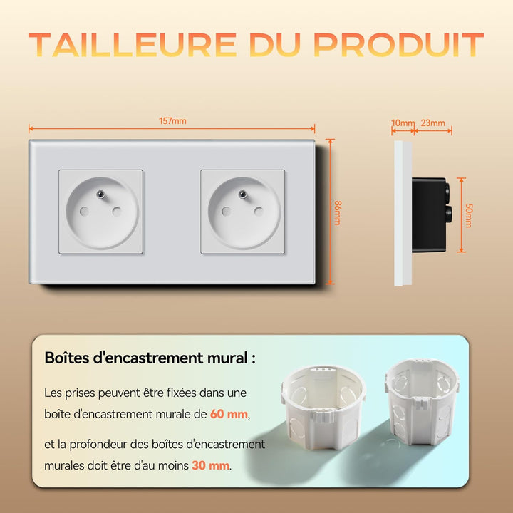 BSEED Prise murale pour alimentation secteur France Prises standard pour prises de couple séparées 1