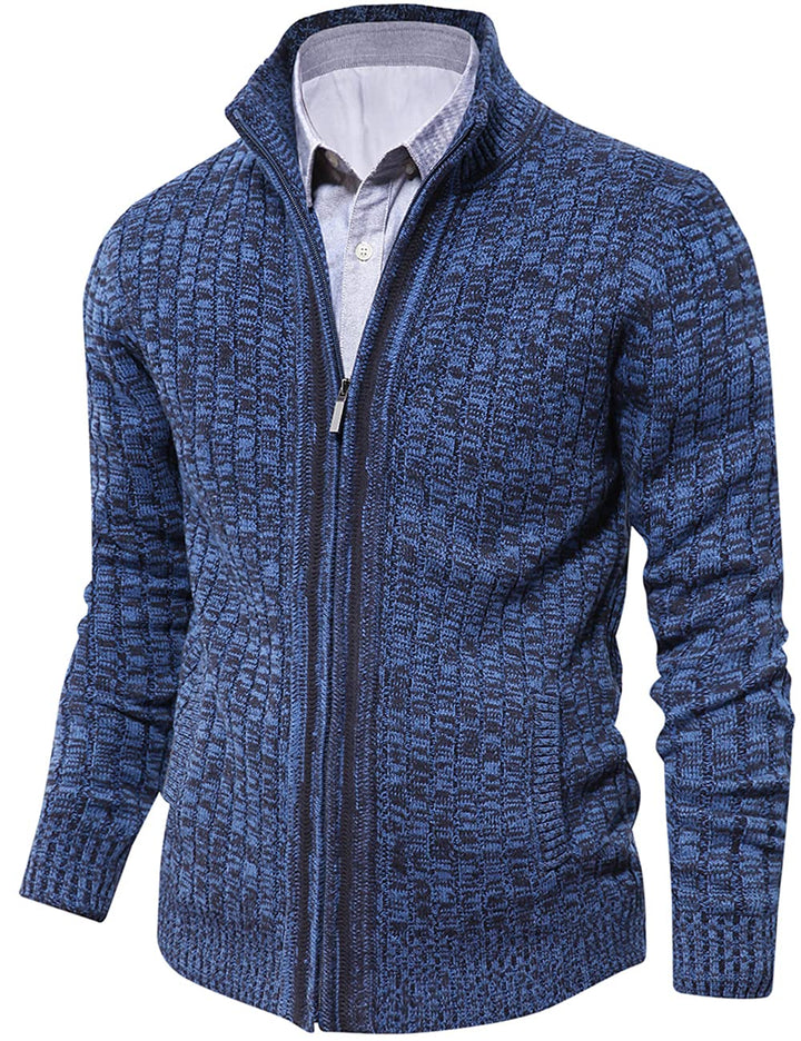 AOLI RAY Herren Strickjacke mit Reissverschluss Cardigan Stehkragen Pullover Feinstrike Sweaters mit