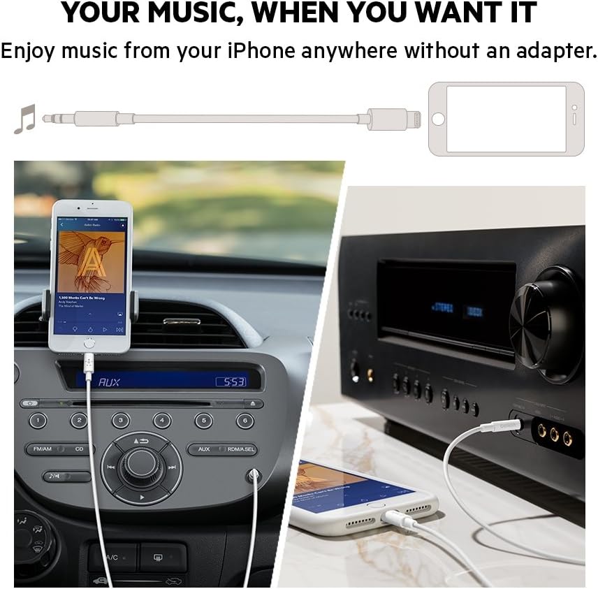 Belkin Rockstar Lightning-Audio- und Ladeadapter & Audiokabel mit Lightning Connector, 0,9 m/3,5 mm