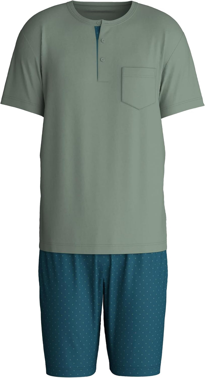 CALIDA Relax Imprint Kurz-Pyjama Herren, aus 100% Baumwolle, pflegeleicht, elastisch und formstabil,