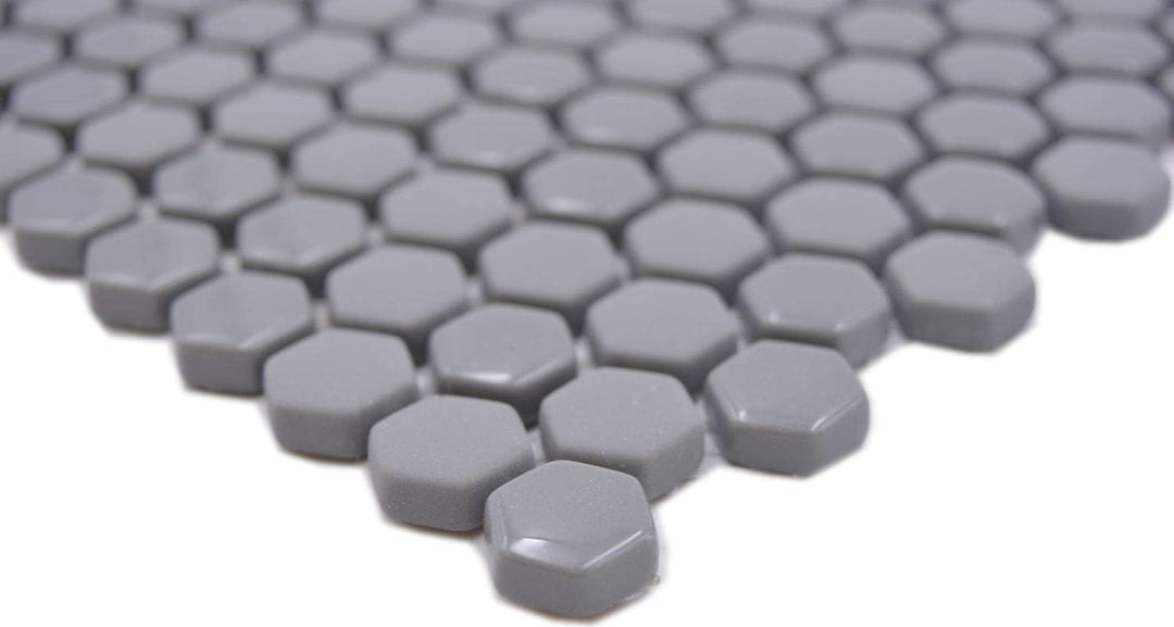 Glasmosaik Fliese Hexagon Enamel mix grau glänzend/matt für WAND BAD WC KÜCHE FLIESENSPIEGEL THEKENV