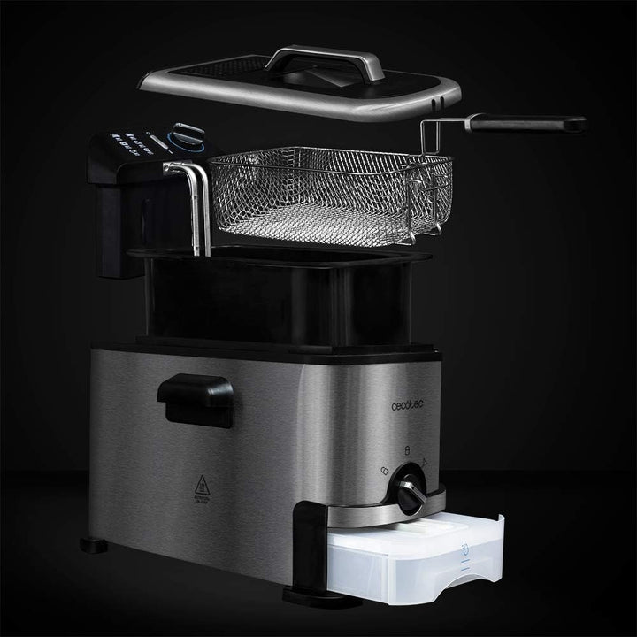 Cecotec Elektrische 3 Litern Fritteuse CleanFry 3000. Edelstahl mit OilClean-Filter, der das Öl saub