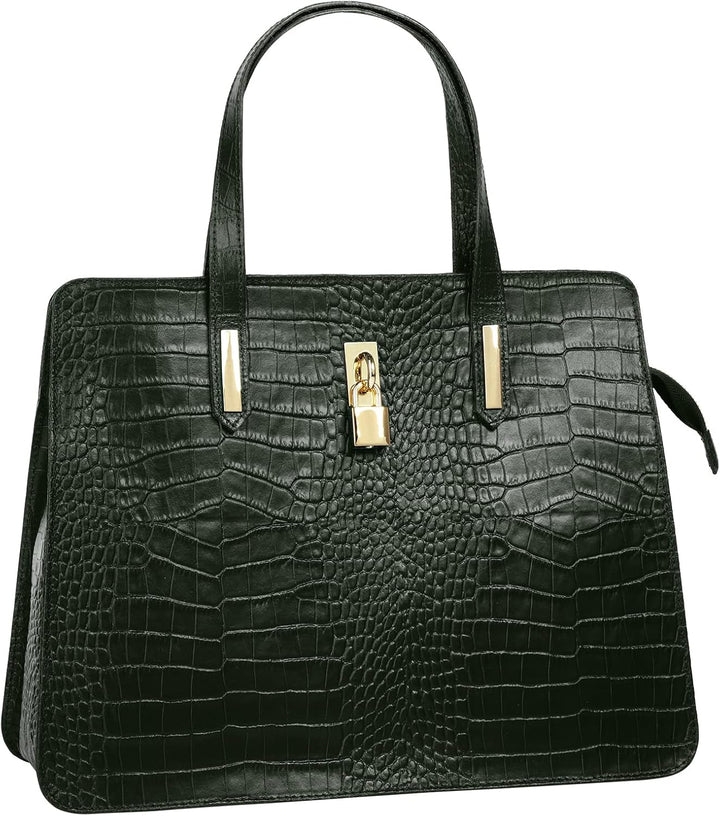 Cluty Handtasche Echt Leder Damen - 021321 Dunkelgrün, Dunkelgrün