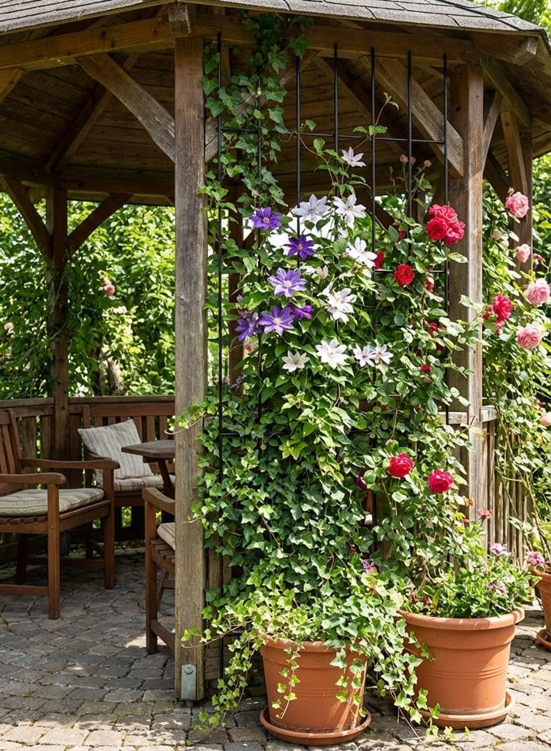 Kapaga - Rankgitter - Rankhilfe Garten - Staudenhalter - Blumenhalter SET 3x (Schwarz) 150 cm x 3, S
