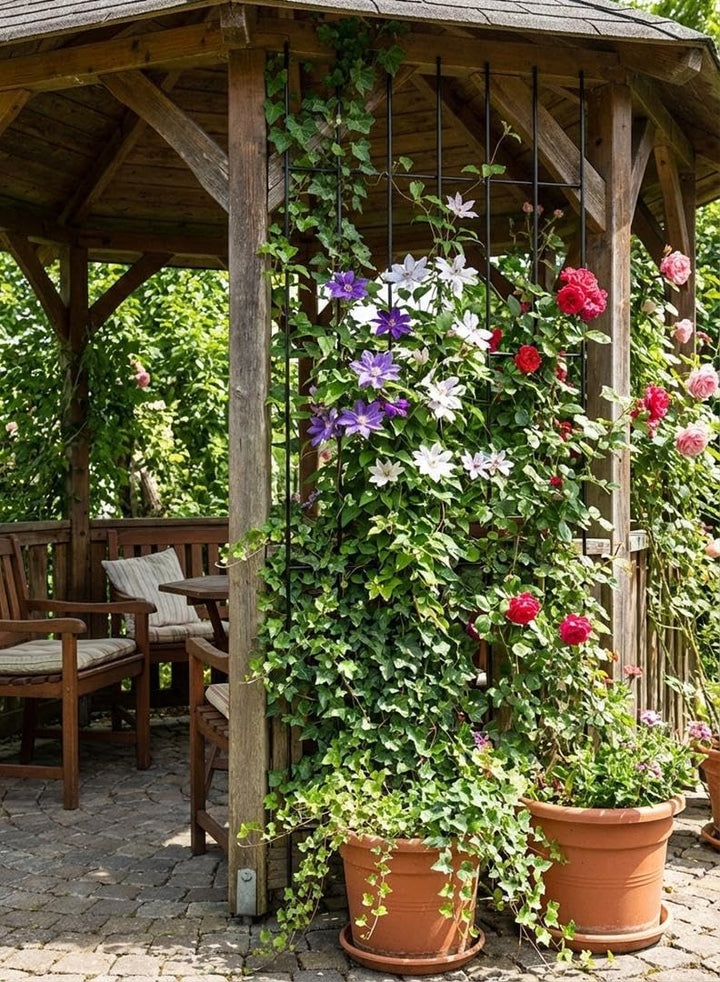 Kapaga - Rankgitter - Rankhilfe Garten - Staudenhalter - Blumenhalter SET 3x (Schwarz) 150 cm x 3, S