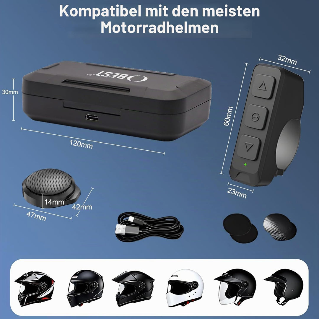 OBEST Motorradhelm Bluetooth Headset, TWS Kabellose Kopfhörer mit Ladeetui, Bluetooth 5.3 &amp; ANC Akti
