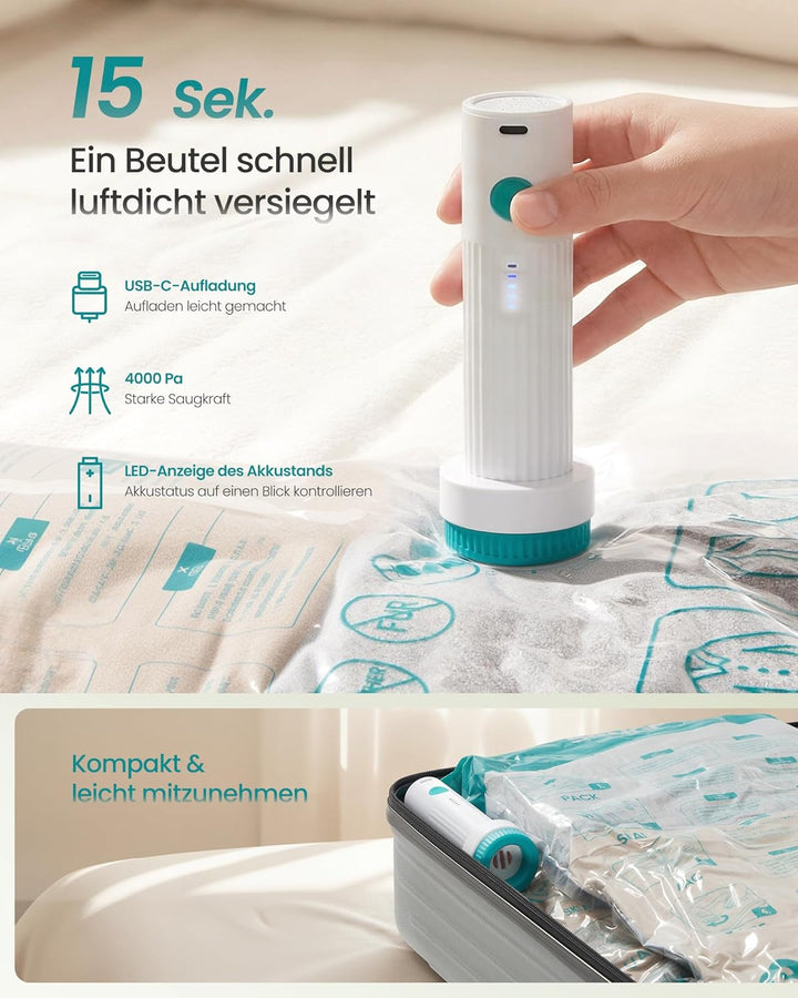 SONGMICS Vakuumbeutel für Kleidung, Vakuumierbeutel, elektrische Pumpe wiederaufladbar, Aufbewahrung