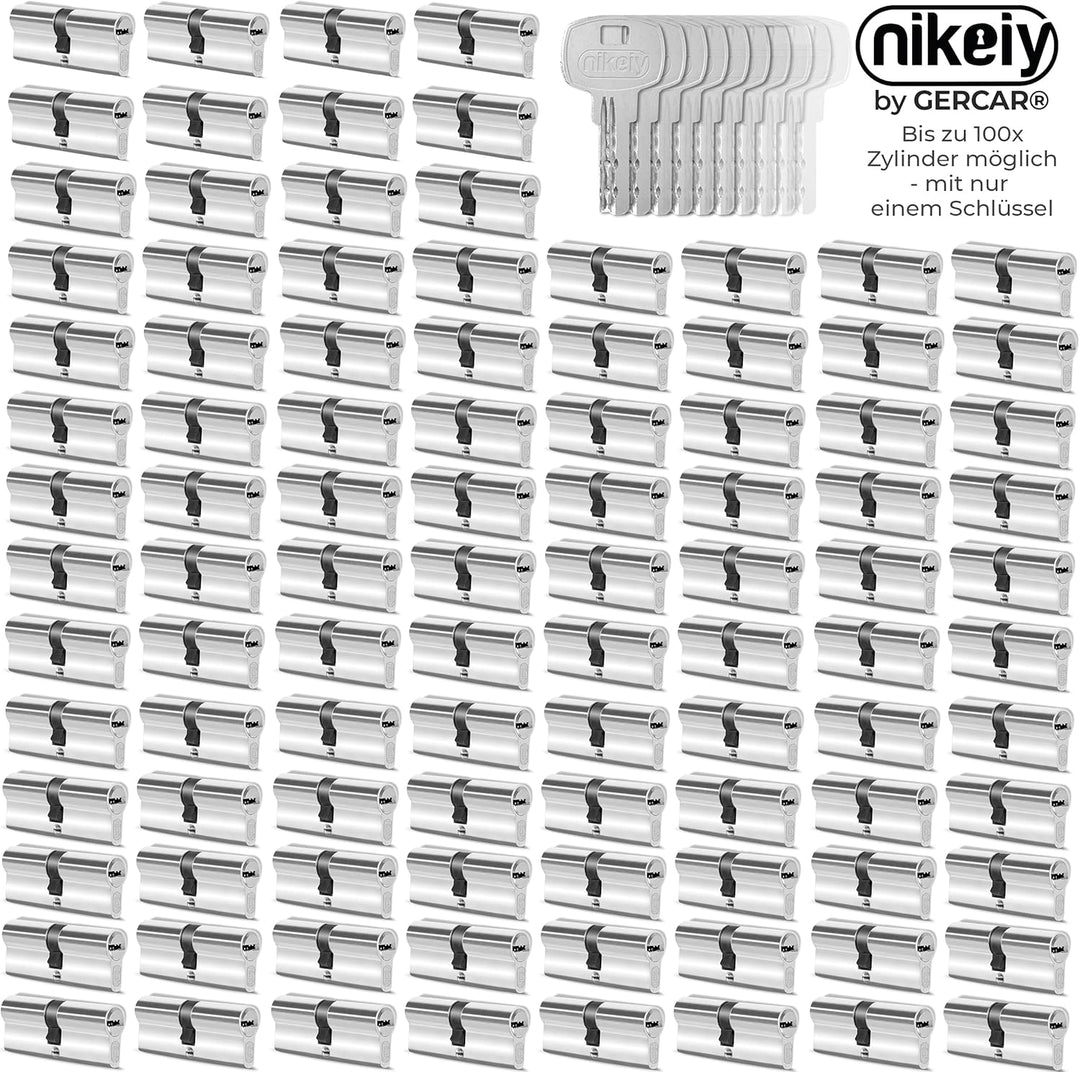 GERCAR 10x Schliesszylinder gleichschliessend 10 Profilzylinder 30/30 inkl. 50 Schlüssel - 60 mm - D