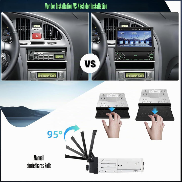 CAMECHO Autoradio 1 Din Wireless Carplay 7 Zoll IPS Touchscreen mit Rückfahrkamera, Bluetooth Radio