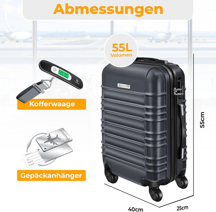 KESSER® Handgepäck Reisekoffer Hartschalen-Koffer Inkl. Kofferwaage + Gepäckanhänger Trolley Gepäck