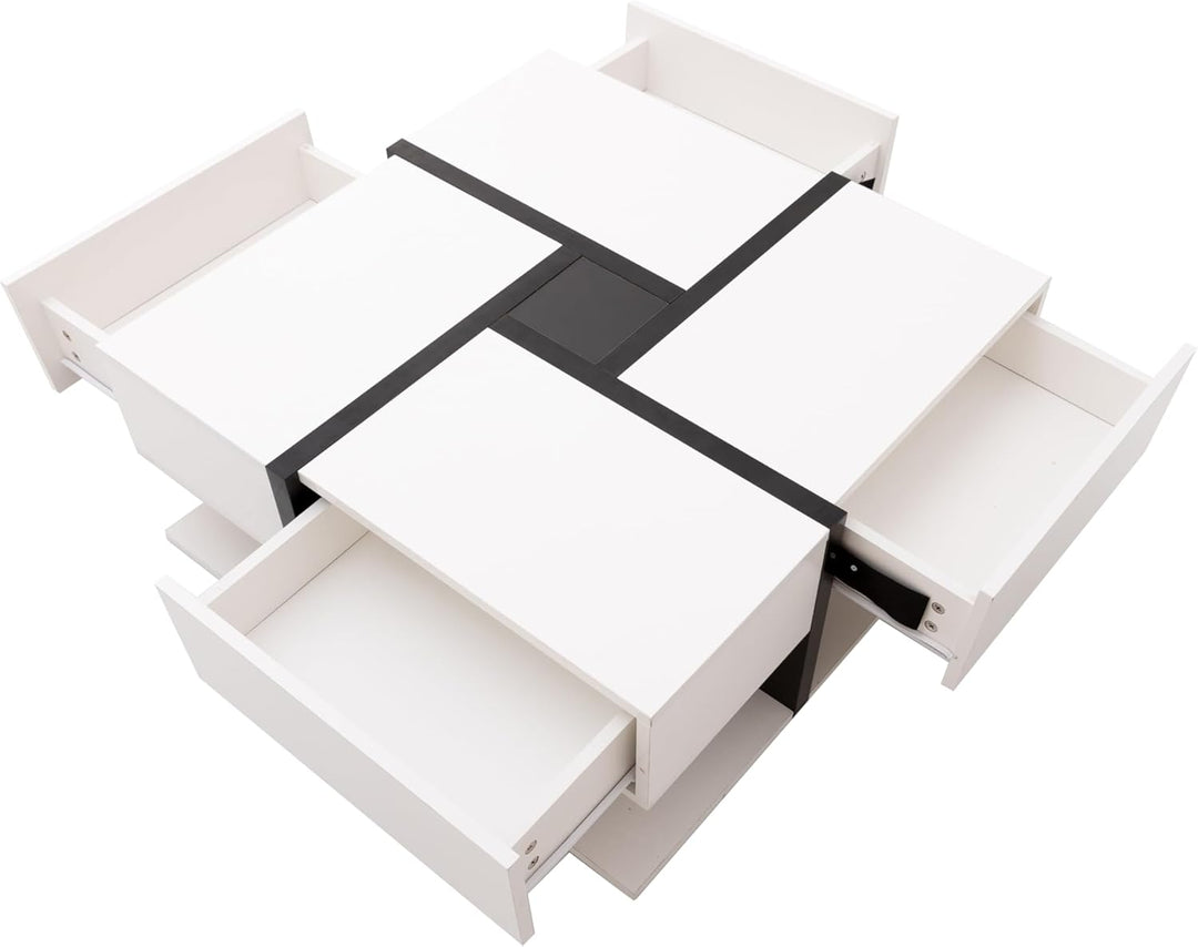 Merax Couchtisch Wohnzimmertisch mit 4 Schubladen Hochglanz, Modern Beistelltisch Kaffeetisch mit Zw