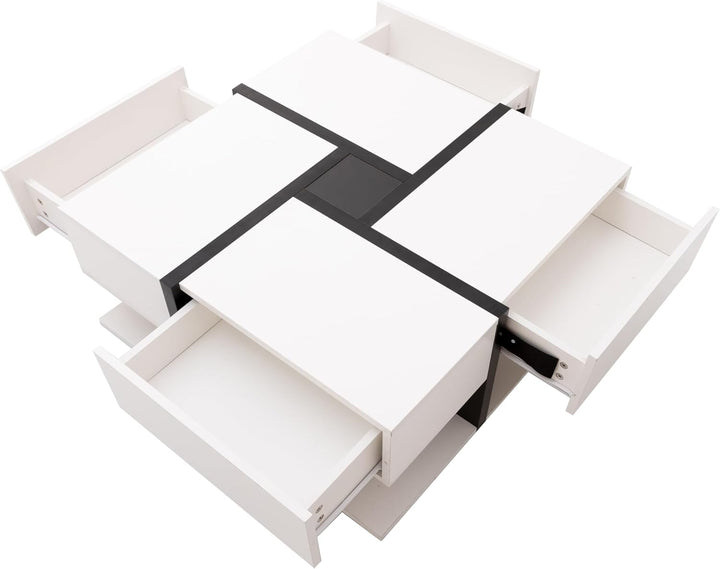 Merax Couchtisch Wohnzimmertisch mit 4 Schubladen Hochglanz, Modern Beistelltisch Kaffeetisch mit Zw