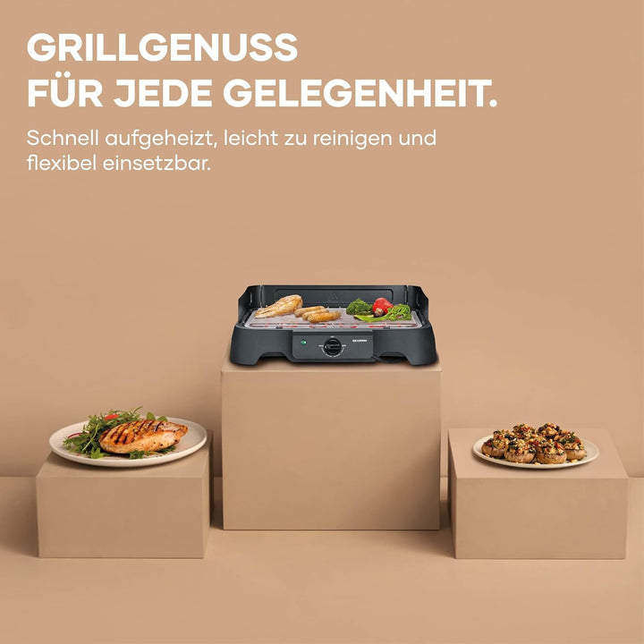 Severin Elektrogrill, Temperaturen 35-200 Grad Celsius, schnelles Aufheizen, 38x22 cm, Tischgrill mi