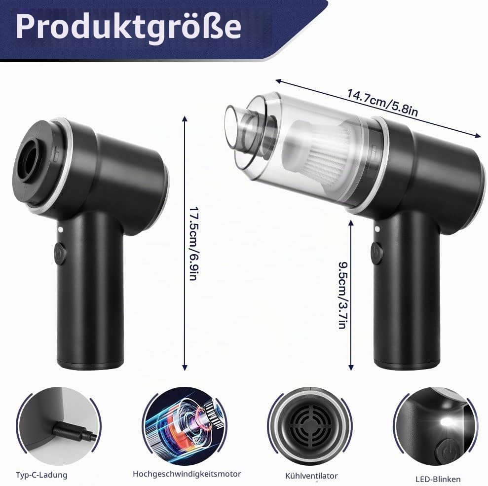 URAQT Handstaubsauger, 9000 Pa Leistungsstarker Handstaubsauger Akku, 3 in 1 Staubsauger mit Ladesta