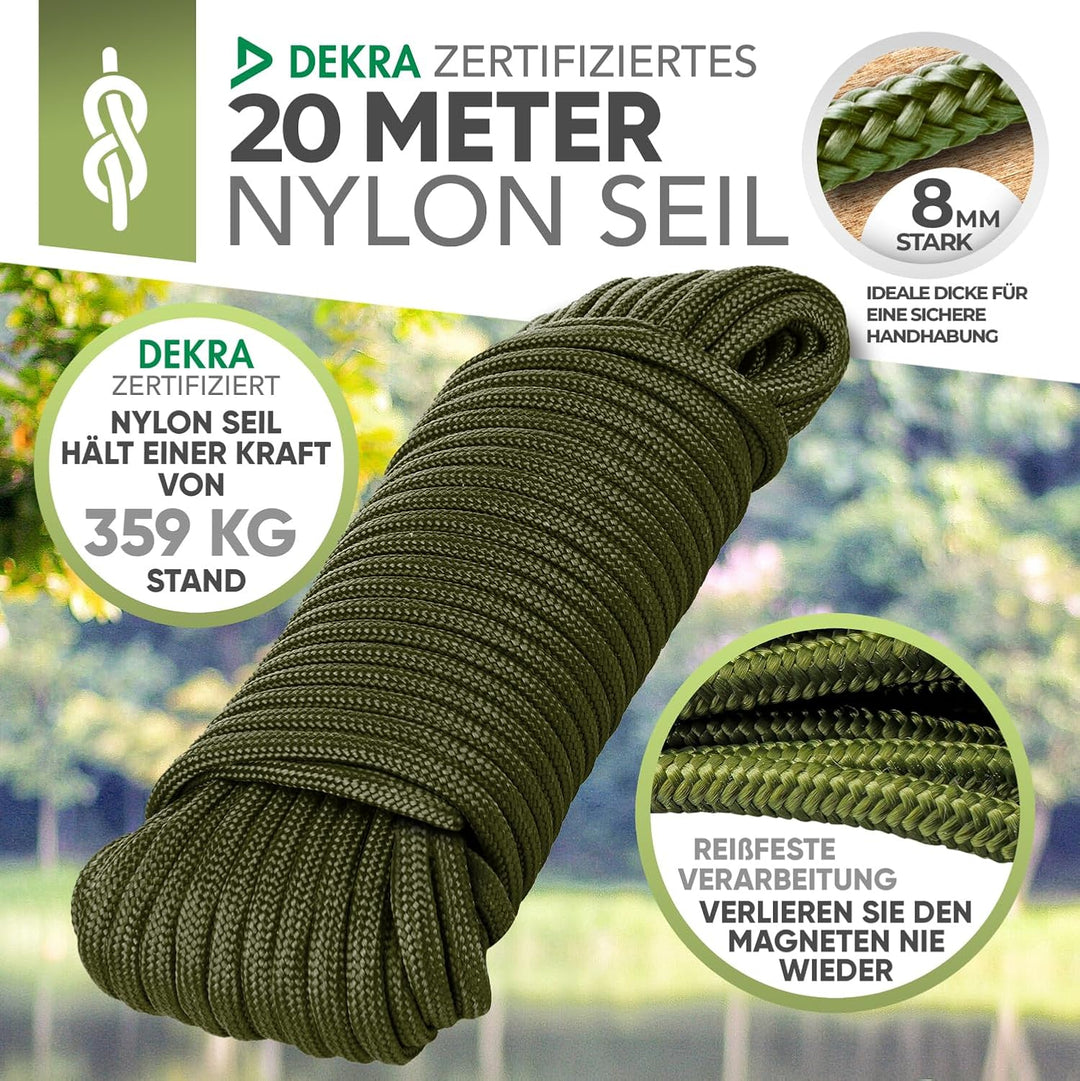 Jungle Monkey Premium Magnetangel Set - 200KG Zugkraft DEKRA geprüft - Magnetfischen Komplettset ink