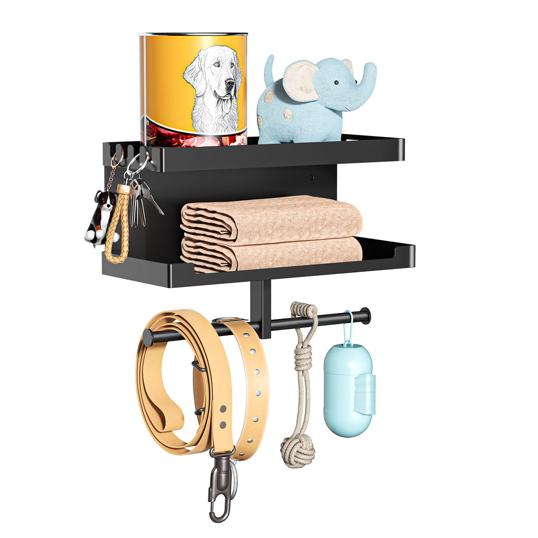 Hundegarderobe mit Ablage, Hundeleinen Halterung Wand, Schwarz Wandhalter für Hundeleine, Metall Hun