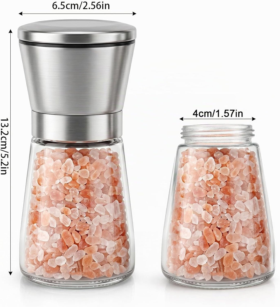 Lawei 4er-set Edelstahl Gewürzmühle Set 160ml Salz und Pfeffermühle mit Einstellbar Mahlwerk Chilimü