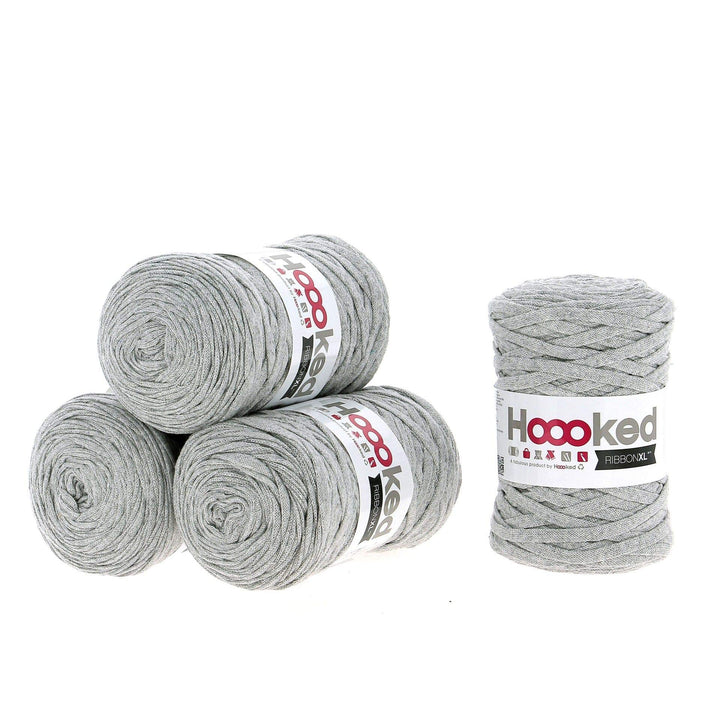 Hoooked RibbonXL Sparset aus 4 Rollen je 120 Meter Riesen-Textilgarn aus recycelter Kleidung in Silv
