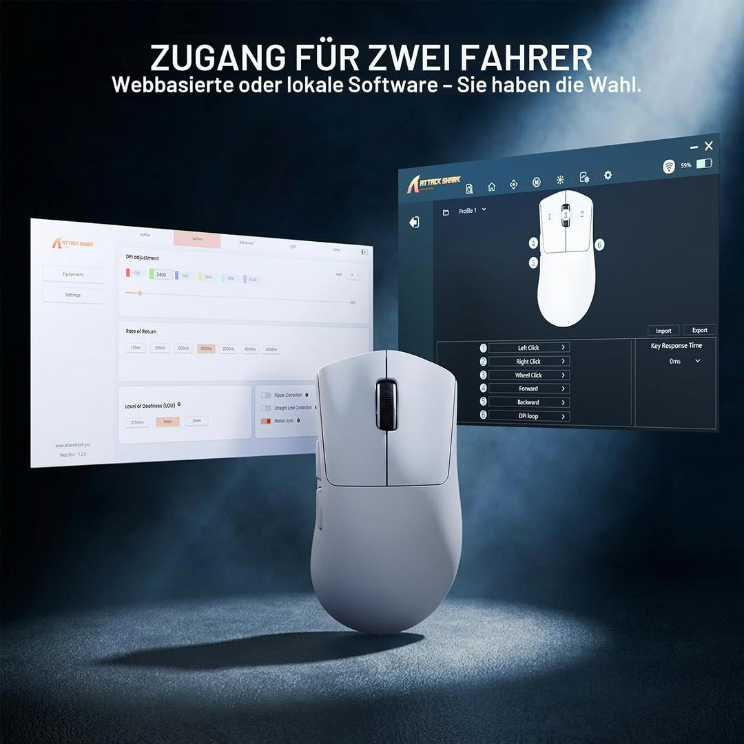 ATTACK SHARK V8 8000Hz Kabellose Gaming-Maus, Nordic 54L15 Chip, PAW3950MAX Sensor, 42000 DPI, 20000