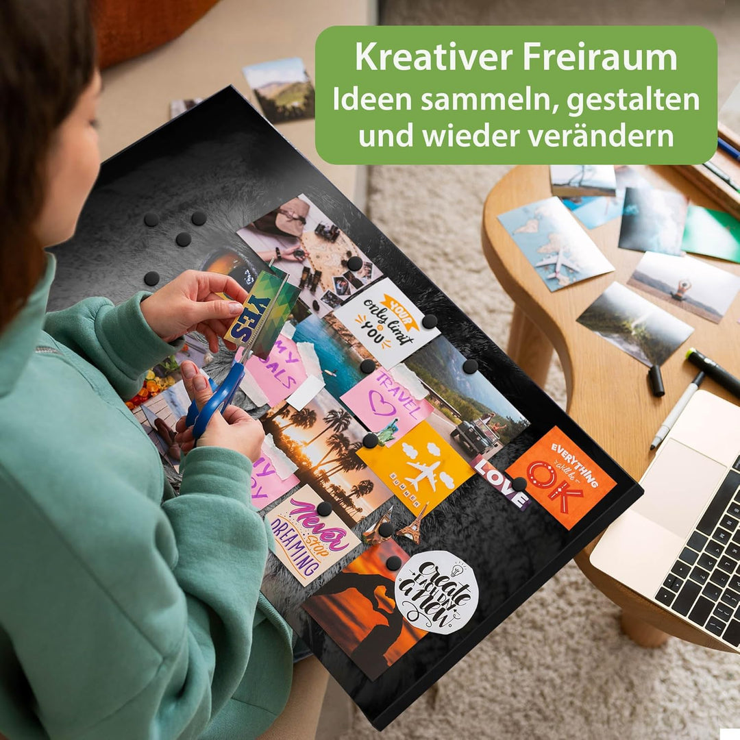 banjado Magnettafel schwarz 78 x 37cm / Magnetwand Metall/Magnetpinnwand als Memoboard/Pinnwand Magn