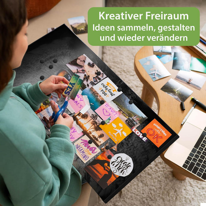 banjado Magnettafel schwarz 78 x 37cm / Magnetwand Metall/Magnetpinnwand als Memoboard/Pinnwand Magn