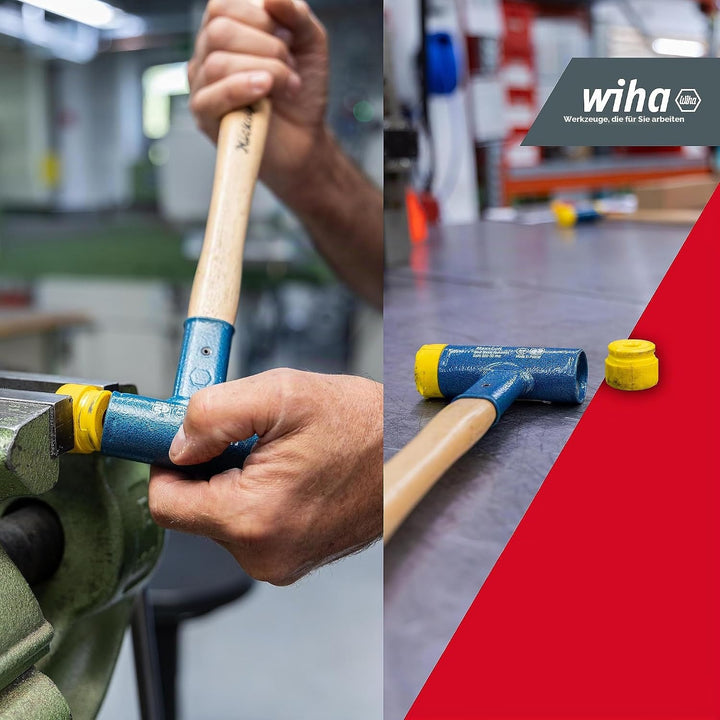 Wiha Schonhammer rückschlagfrei I Hickory-Holzstiel I Rund-Schlagkopf Ø 50 mm I mittelhart I Kunstst