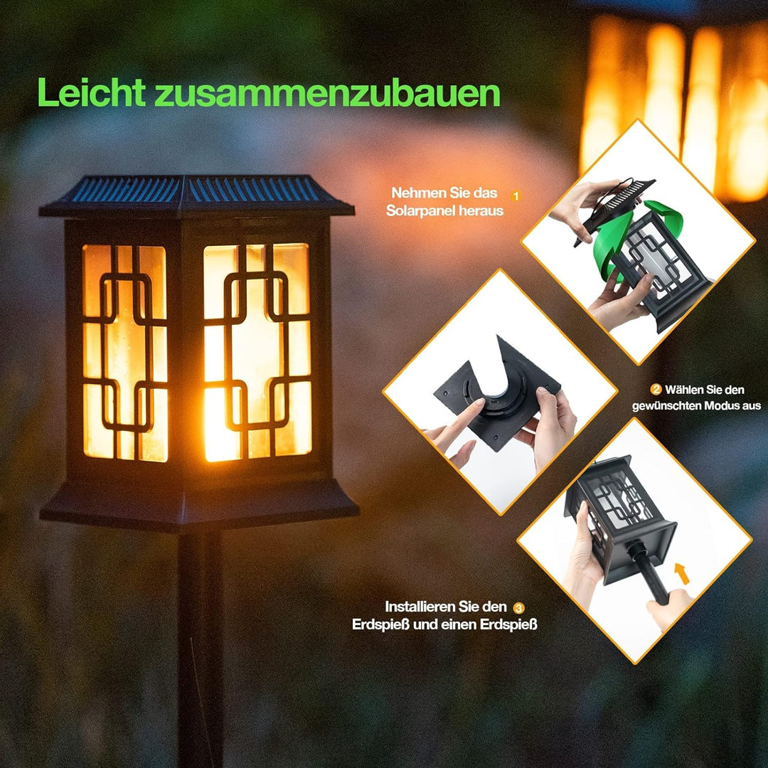 Solar Laterne für Draussen Gross LED Solarlampen With Two Working Modes Flackernde Flammen-Effekt/Wa