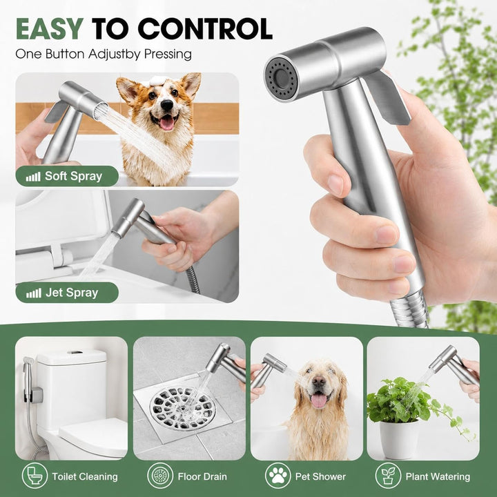 Bidet Handbrause Toilettenspülung aus Edelstahl Material mit Einstellbarem Wasserdruck, Einfache Ins