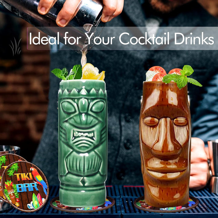 Tiki Tassen Cocktail Set von 2 - Becher aus Keramik, hawaiianische Partybecher, Trinkgeschirr, niedl