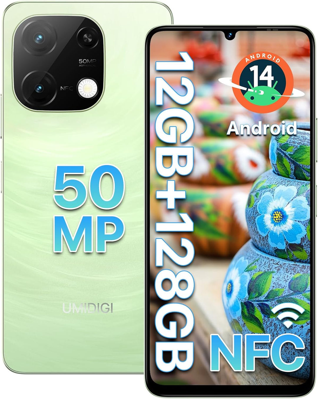 UMIDIGI G9C Android 14 NFC Smartphone(2024),12(6+6)+128GB,90Hz,50MP+8MP Kamera,Bluetooth 5.4,Simlock