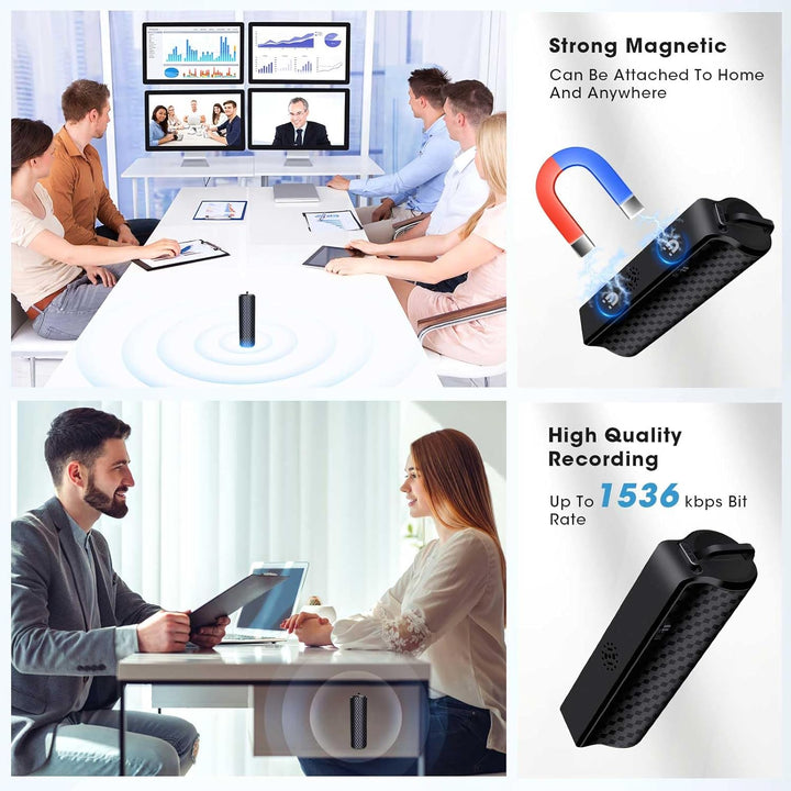 64GB Sprachrekorder mit Magnet, 25 Tage Daueraufnahme, Wiederaufladbar Über USB, Sprachaktivierung,