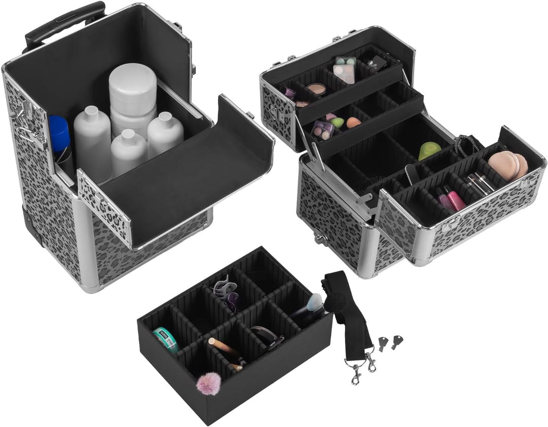 anndora 2 Rad Beauty Trolley 60 Liter Salontrolley Leo Snow Muster - hochwertiger Druck haptisch, Le